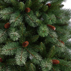 8’ Snowed French Alps Mountain Pine Christmas Tree with 1159 Bendable Branches and Pine Cones