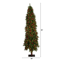 8' Victoria Fir Artificial Christmas Tree with 350 Multi-Color (Multifunction) LED Lights, Berries and 667 Branches
