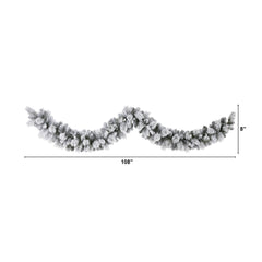 9’ Flocked Christmas Artificial Garland with 180 Bendable Branches