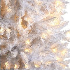 9’ Slim White Artificial Christmas Tree with 600 Warm White LED Lights and 1860 Bendable Branches