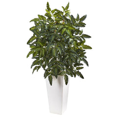 Bracken Fern with White Planter