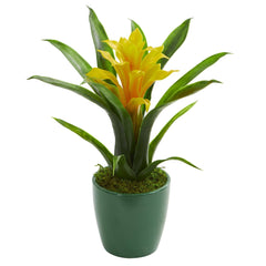 Bromeliad Artificial Plant in Green Planter (Set of 3)
