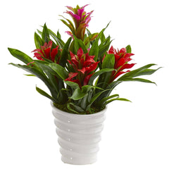 Bromeliad Artificial Plant in White Vase