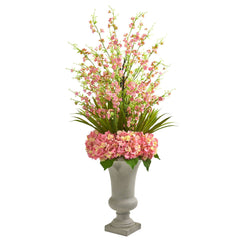 Cherry Blossom & Hydrangeas Artificial Arrangement in Urn