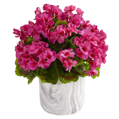 Geranium Artificial Plant in Marble Finished Vase UV Resistant (Indoor/Outdoor)