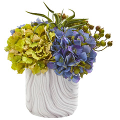 Hydrangea and Berries Artificial Arrangement in Marble Finished Vase