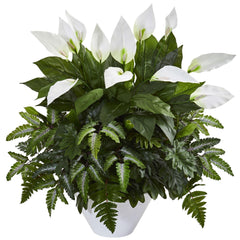 Mixed Spathifyllum Artificial Plant in White Vase
