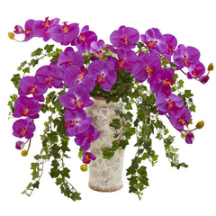 Phalaenopsis Orchid and Ivy Artificial Arrangement in Urn