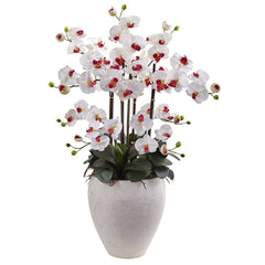 Silk Phalaenopsis Orchid with White Planter