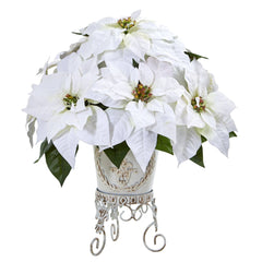 Poinsettia Artificial Arrangement in Metal Planter