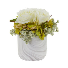 Rose and Hydrangea Artificial Arrangement in Marble Finished Vase