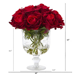 Rose Artificial Arrangement in Glass Urn