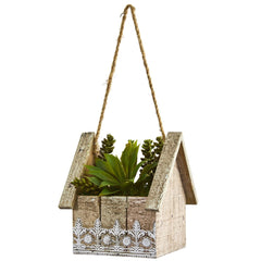 Succulent Garden Artificial Plant in Birdhouse Hanging Planter