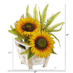 Sunflower and Fern Artificial Arrangement in Chair Planter