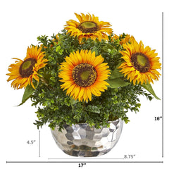 Sunflower Artificial Arrangement in Silver Vase