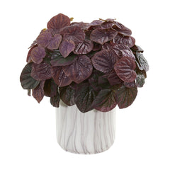 Watermelon Peperomia Artificial Plant in Marble Finished Vase (Real Touch)