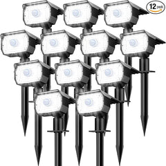 Solar Spot Lights Outdoor Motion Sensor with 3 Modes, [ 12 Pack/56 LED ] 2-in-1 Auto On/Off Solar Landscape Lighting for Outside Yard Wall Garden Path, Cool White