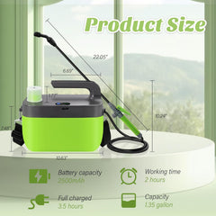 Battery Powered Garden Sprayer, 1.35 Gallon Electric Sprayer with USB Rechargeable Handle, 3 Mist Nozzles, Retractable Wand, Battery Pump Sprayers with Adjustable Shoulder Strap for Lawn and Yard