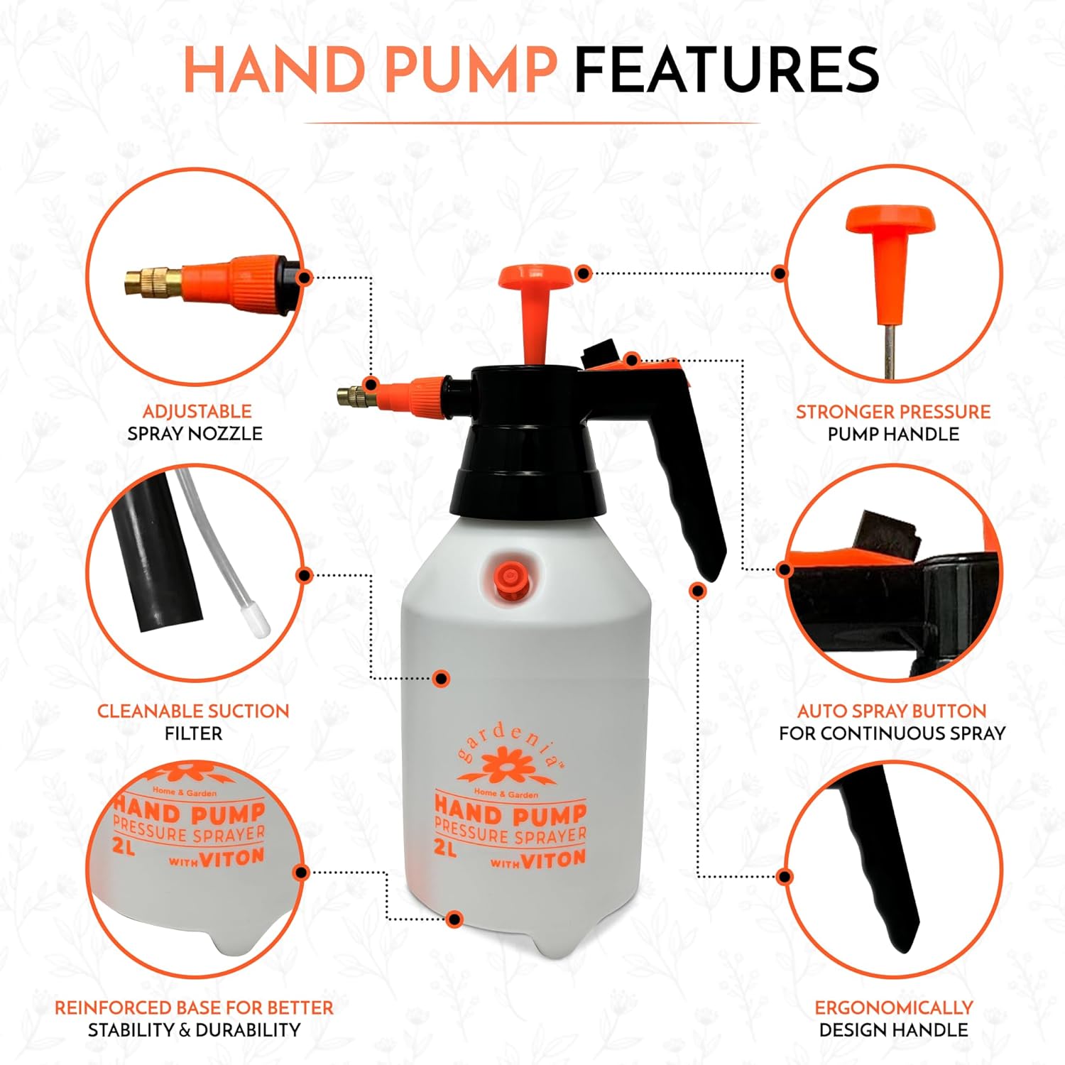 Handheld Pumping Sprayer Viton Seals Sprayers in Lawn and Garden, Spray Bottles for Cleaning Chemical Sprayer Continuous Spray Bottle for Plants 2L Plus (0.53 Gallon/68oz)