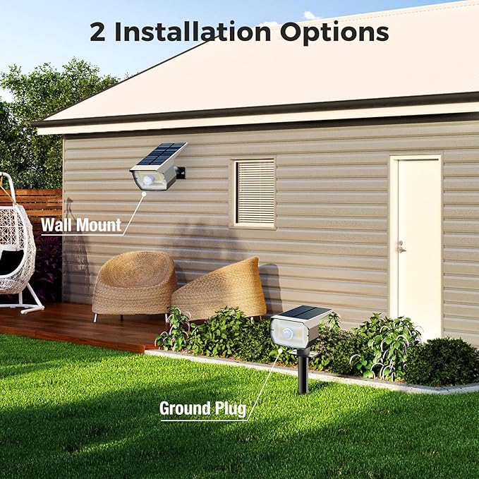 Outdoor Motion Sensor Spot Lights with 3 Modes, 4 Pack/56 LED 2-in-1 Auto On/Off Solar Landscape Lighting for Outside Yard, Wall, Garden, Pathway, Warm White