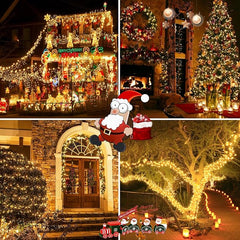 2-Pack Solar String Lights for Outside, Total 400 LED Solar Christmas Lights Outdoor Waterproof, Green Wire Solar Tree Light with 8 Lighting Modes for Xmas Wedding Party Garden Decoration(Warm White)