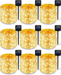 Treela 9 Pack Solar String Lights for Outside, 39 ft 100 LED Outdoor Fairy Lights Waterproof Copper Wire 8 Modes Solar Twinkle Lights for Patio Garden Tree Yard Party Decor(Warm White)