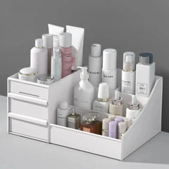 White Drawer Makeup Organizer Box, Plastic Cosmetic Storage for Vanity, Desk, Dorm, Skincare & Dressing Table
