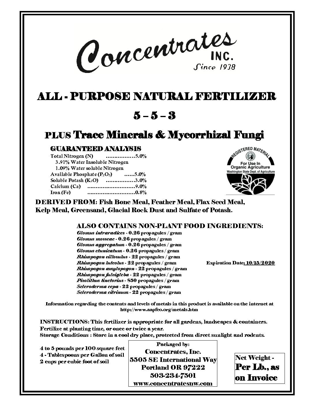 Concentrates All-Purpose Fertilizer 5-5-3 (Organic)