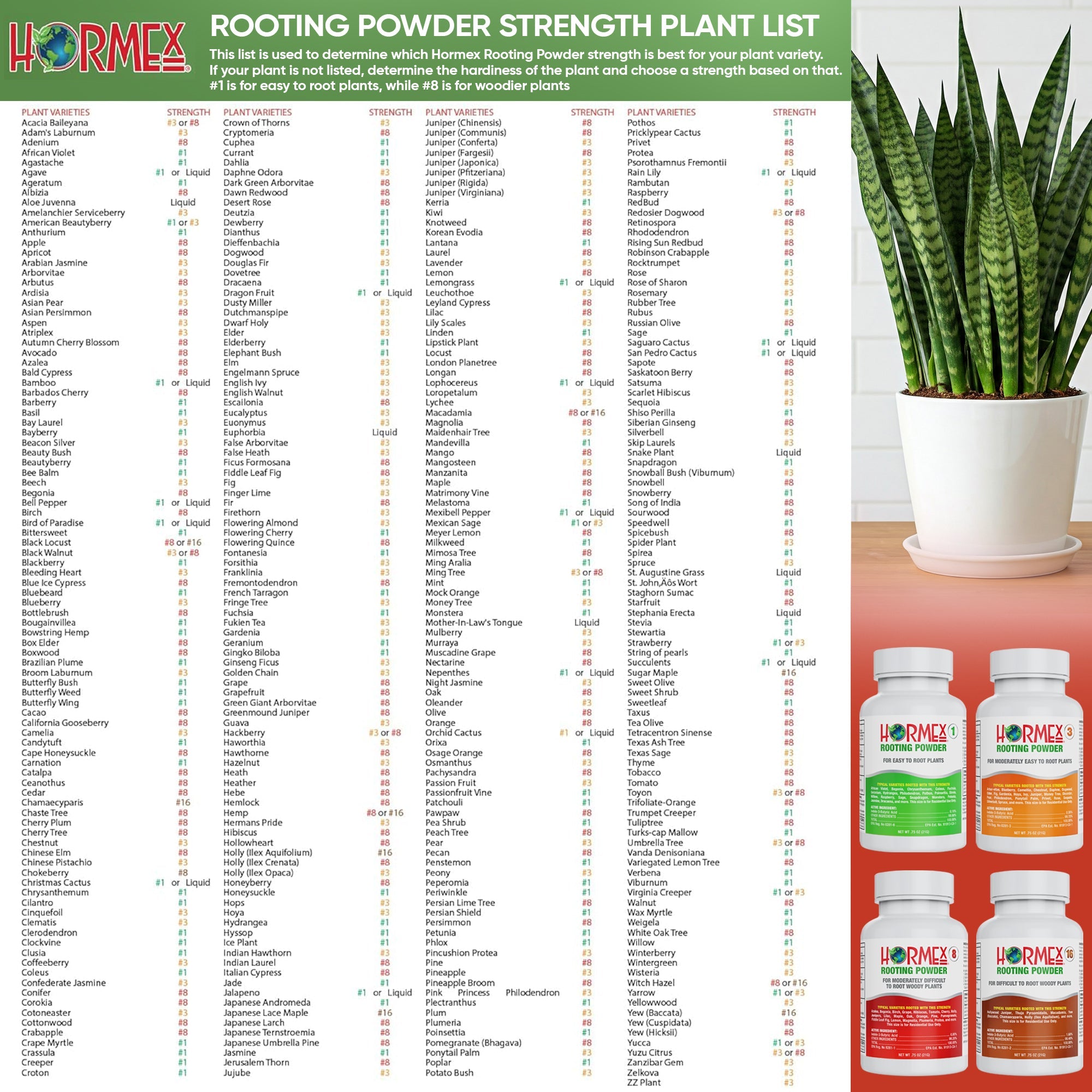 Hormex Rooting Powder Pack #1, 3, 8 - Rooting Hormone for Delicate and Common Houseplants to Semi-Hardwood, Medicinal Plants and Tree Cuttings