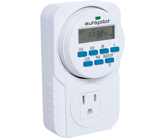 Autopilot 7-Day Grounded Digital Programmable Timer, 1725W, 15A, 1 Second On/Off, 8 On/Off Cycles