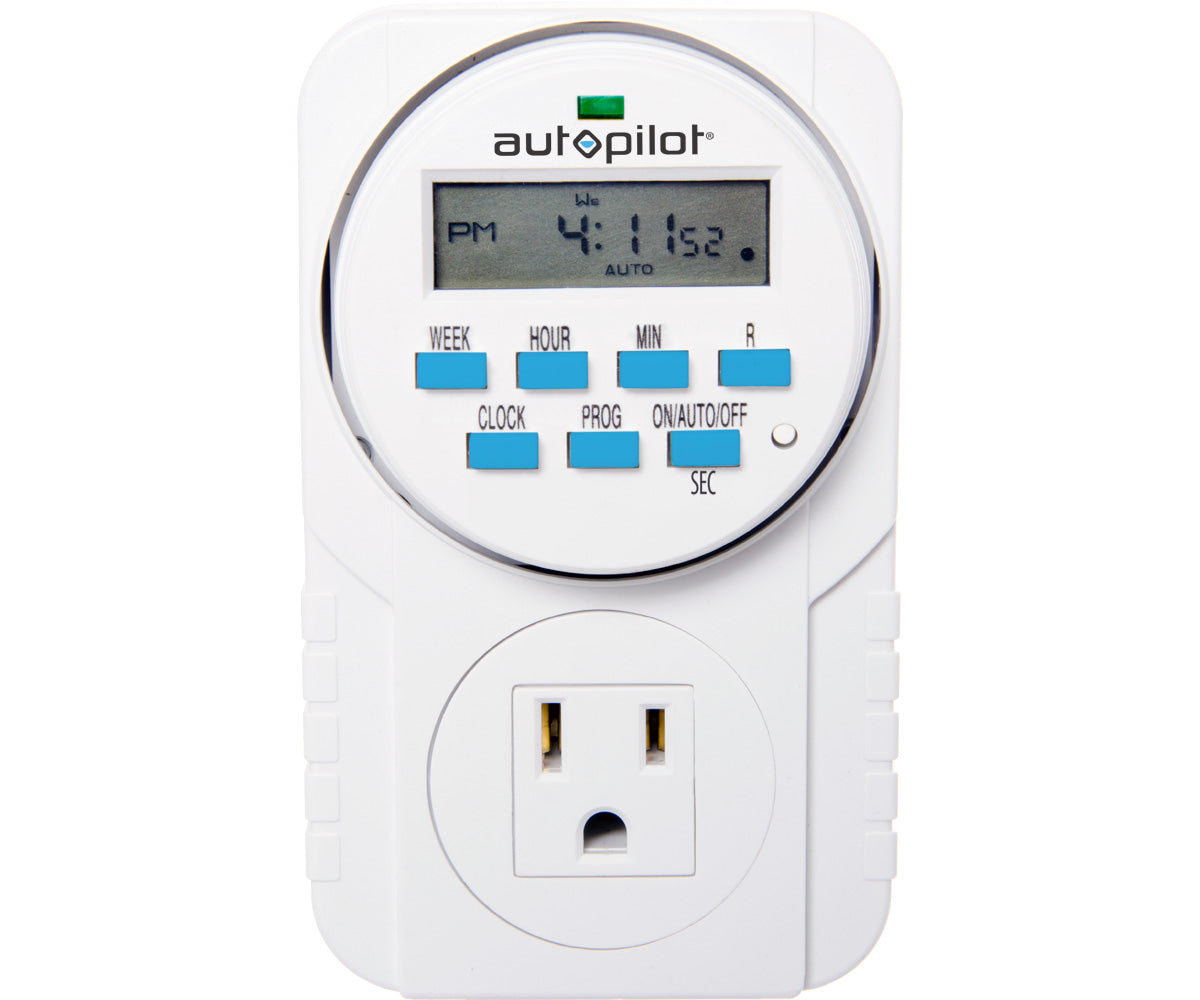 Autopilot 7-Day Grounded Digital Programmable Timer, 1725W, 15A, 1 Second On/Off, 8 On/Off Cycles