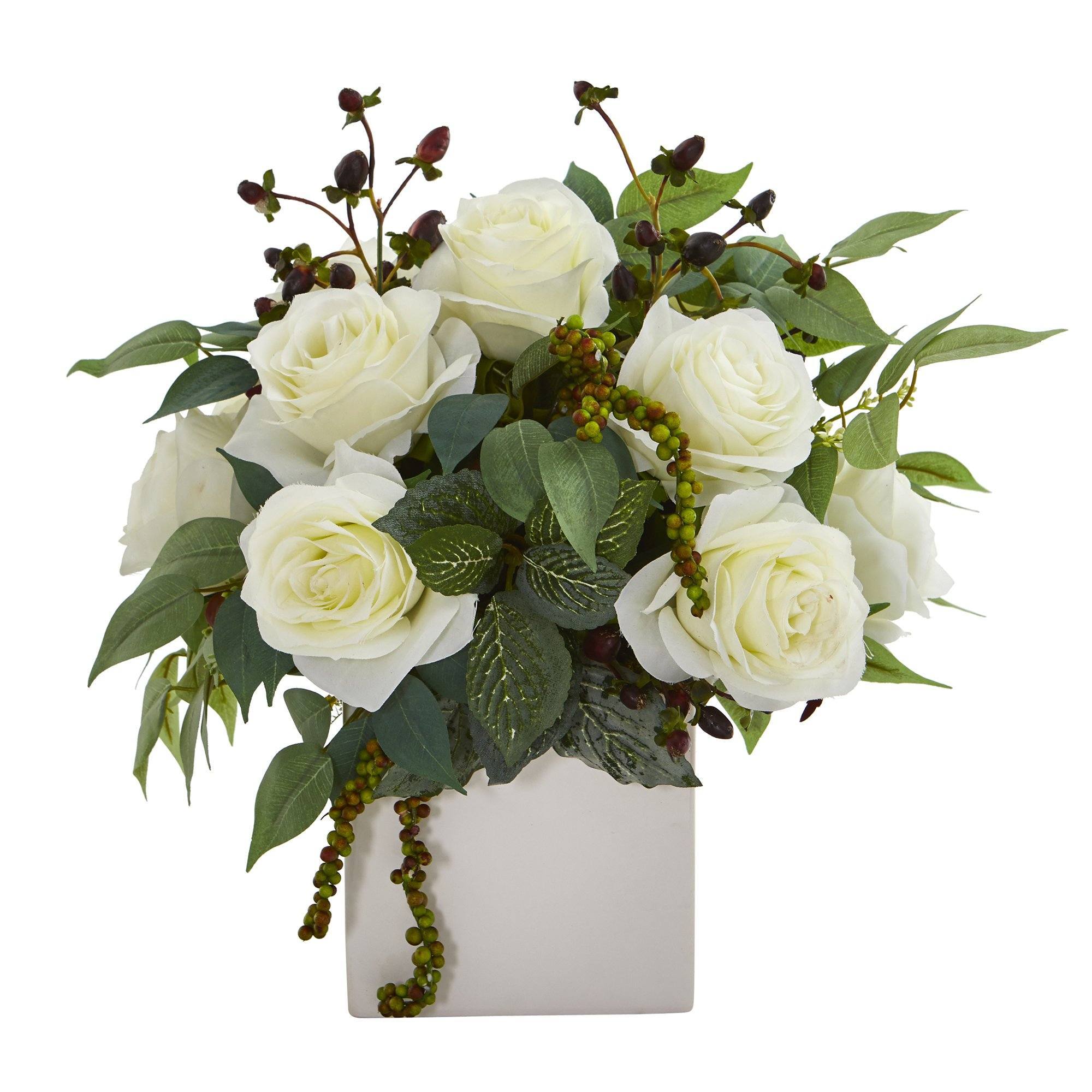 11” Rose and Mixed Greens and Berries Artificial Arrangement