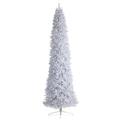 12’ Slim White Artificial Christmas Tree with 1100 Warm White LED Lights and 3235 Bendable Branches