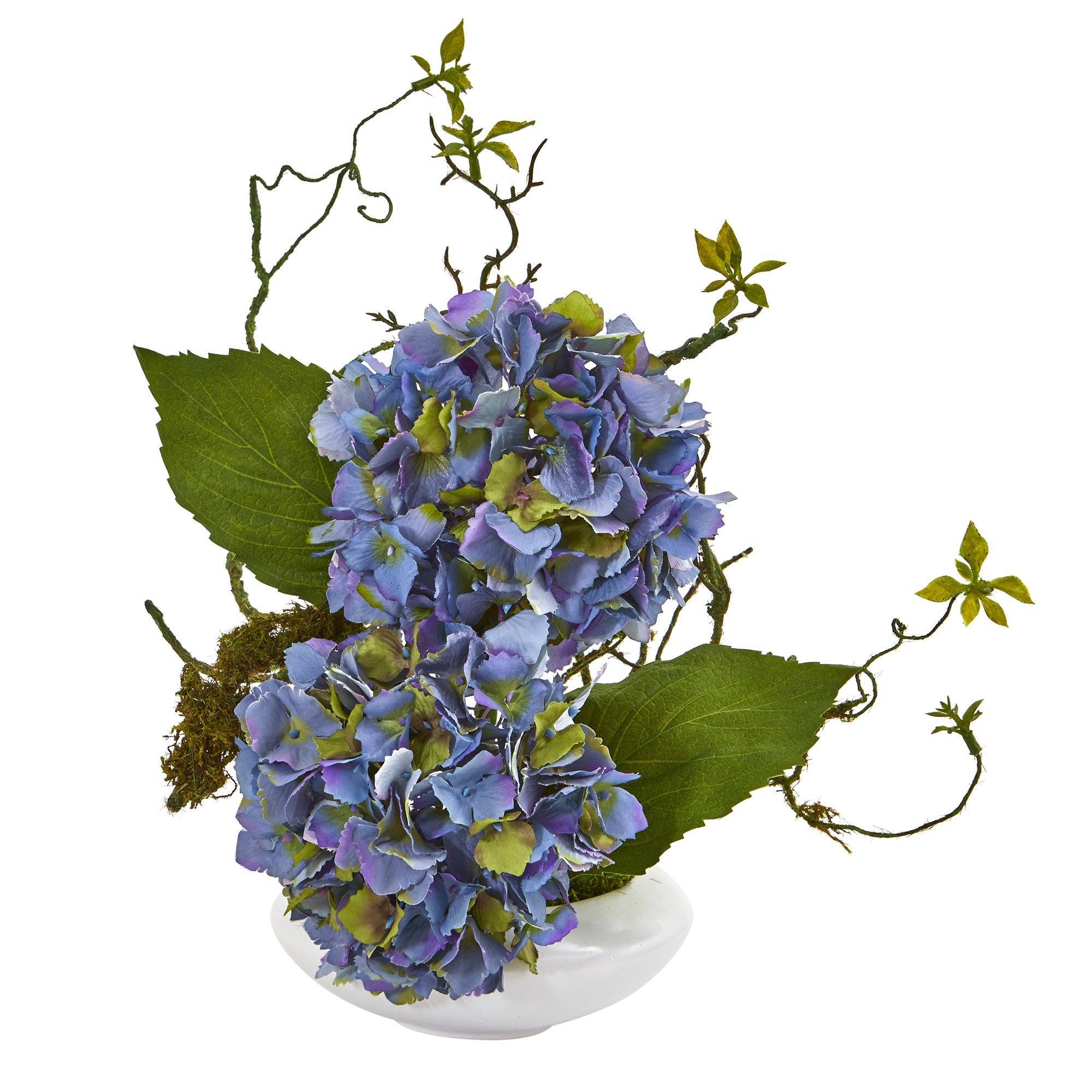 13” Hydrangea Artificial Arrangement in White Vase