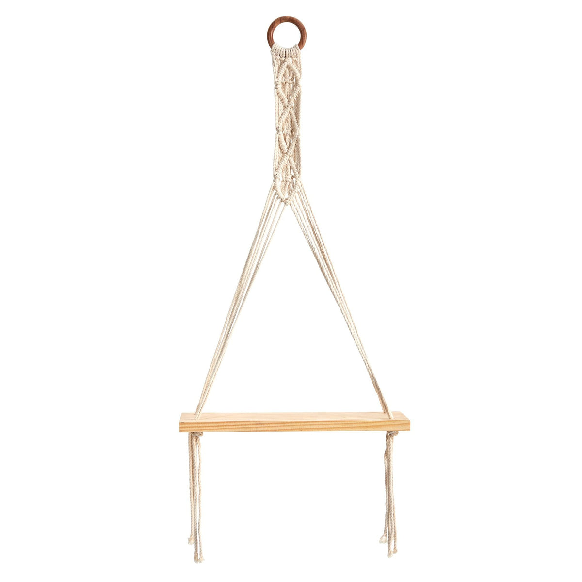 14” x 24” Handmade Macrame Wall Hanging with Wooden Shelf
