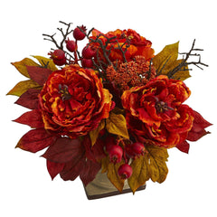 15” Peony and Sedum Artificial Arrangement