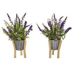 16” Lavender Artificial Plant in Tin Planter with Legs (Set of 2)
