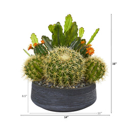 16” Mixed Cactus Artificial Plant in Decorative Bowl