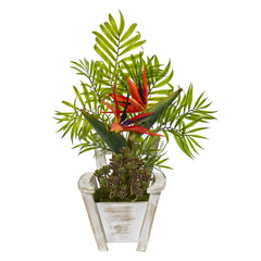 18” Bird of Paradise and Areca Palm Artificial Arrangement in Chair Planter