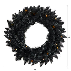 18” Black Artificial Wreath with 20 Warm White LED Lights