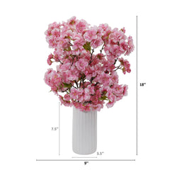 18” Cherry Blossom Artificial Arrangement in White Vase
