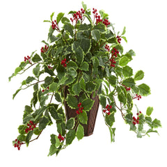 18” Variegated Holly Artificial Plant in Decorative Planter (Real Touch)