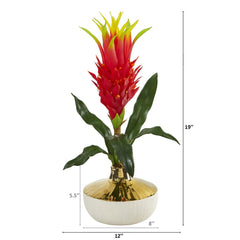 19” Dragon Fruit Artificial Arrangement in Gold and Cream Elegant Vase