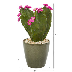 19” Flowering Cactus Artificial Plant in Green Planter