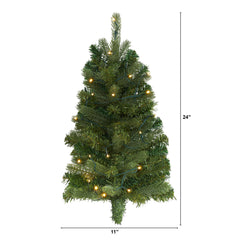 2' Flat Back Wall Hanging Artificial Christmas Tree with 20 Clear LED Lights