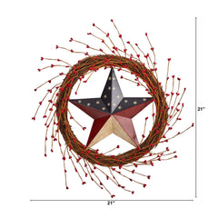 20” Americana Patriotic Star Wreath Red White and Blue
