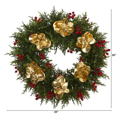 20” Cedar Berry and Metallic Eucalyptus Artificial Wreath