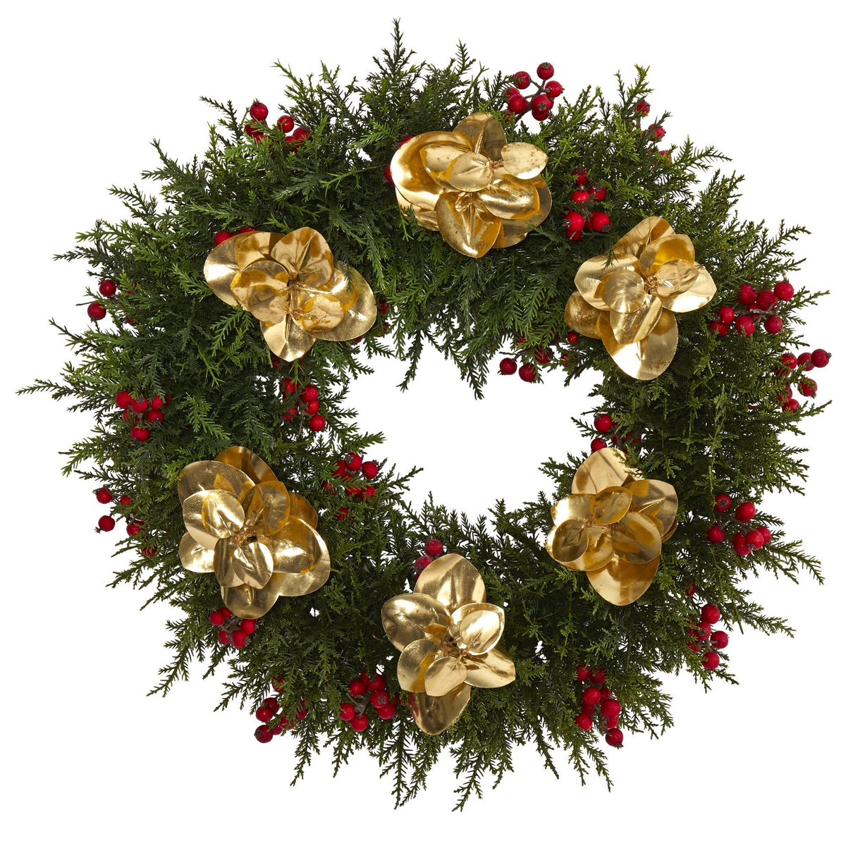 20” Cedar Berry and Metallic Eucalyptus Artificial Wreath