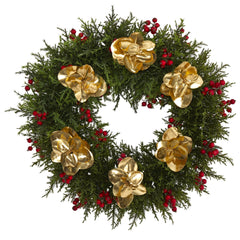 20” Cedar Berry and Metallic Eucalyptus Artificial Wreath