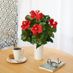 20” Hibiscus Artificial Plant Artificial Plant in White Planter